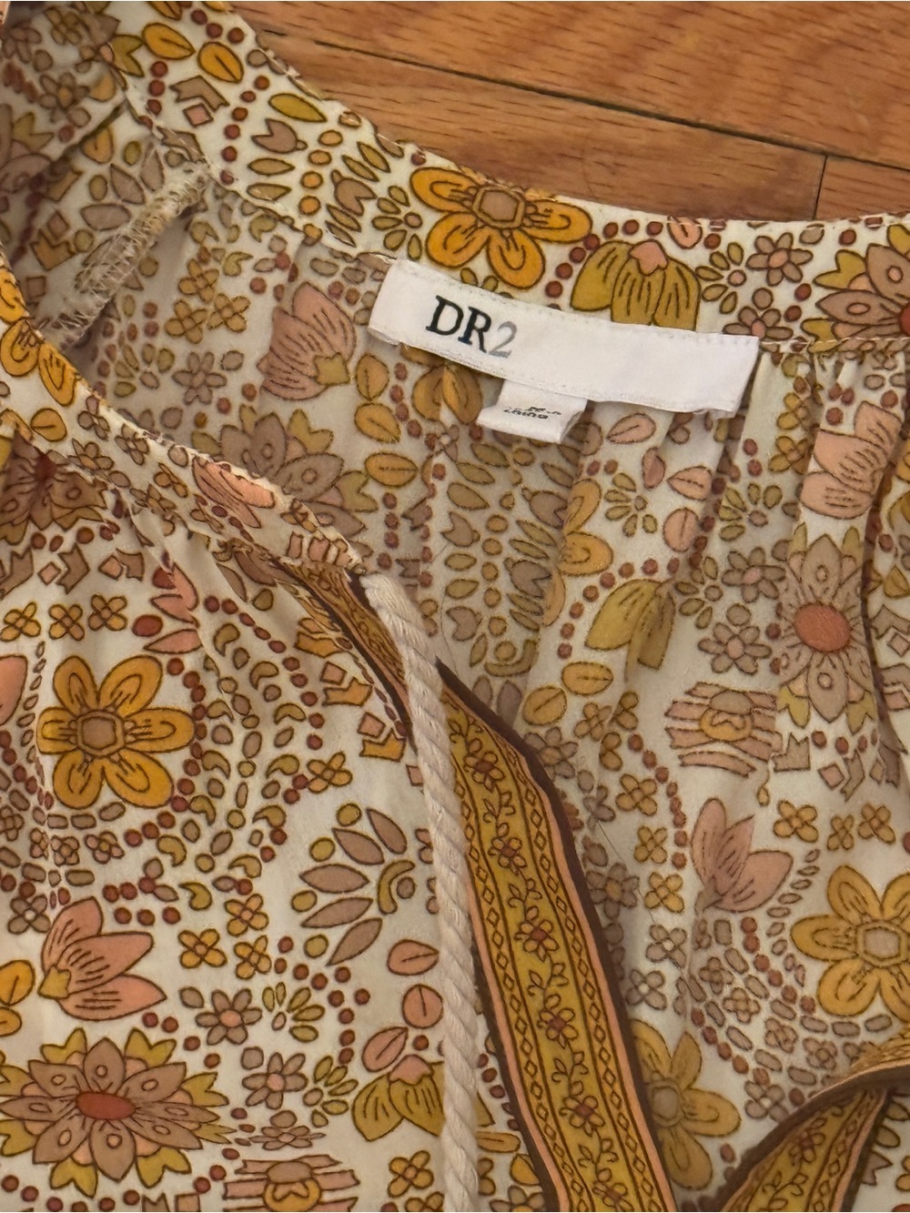 DR2 Floral Peasant Blouse in Mustard & Cream